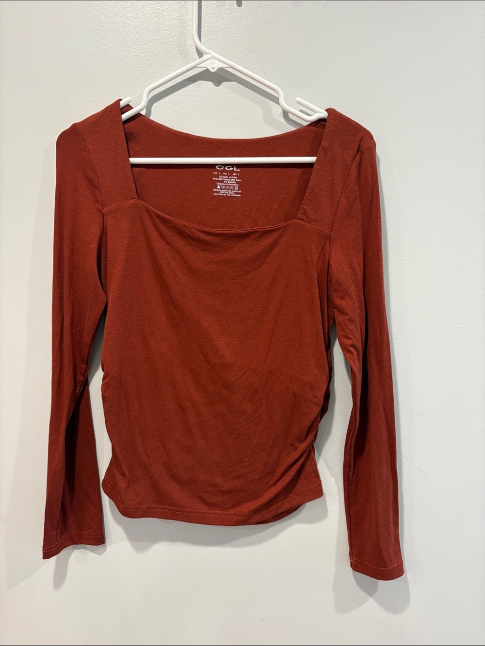 OGL Square Neck Long-Sleeve Top in Rust ptp 17-21 length 23 NWOT